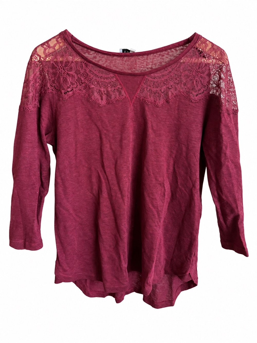 Sandro Paris Burgundy Linen Lace Trim Top Size 2 / M